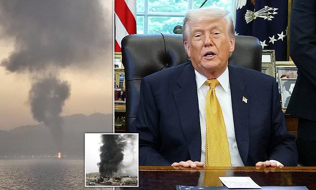 US unleashes midnight strikes on crucial Iran oil port in retaliation to attack on Navy as Trump insists ceasefire remains in place