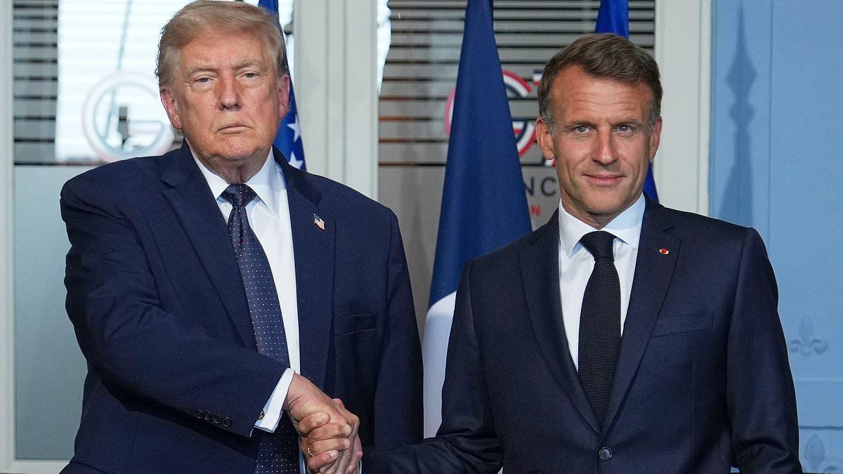 UFC fight-fatigued Trump sounds hoarse during uncomfortable meeting with Macron as Iran deal hangs over G7 summit