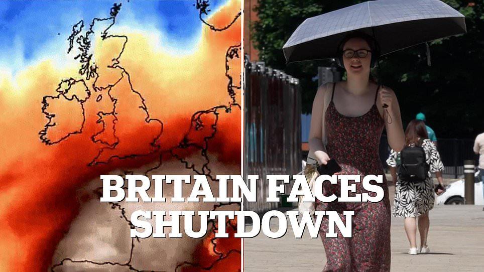 Britain faces shutdown on 40C 'hottest day ever': Schools will close early, trains face delays on buckling tracks and roads at risk of melting as 'heat dome' furnace strikes