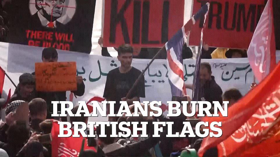 Iranians torch Brit and US flags and hurl rocks at pictures of Trump as millions attend huge new funeral parade for Supreme Leader - but still no sign of his successor