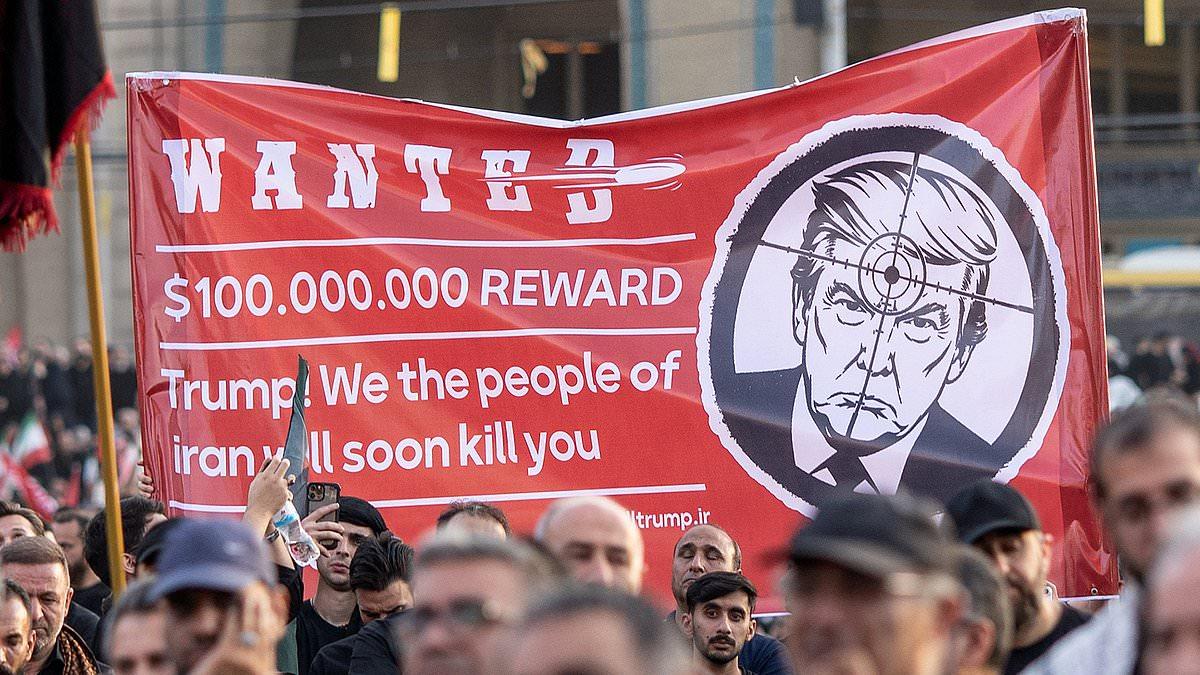 Chilling Iranian mob parades posters of Trump and top allies with seven-word death threat