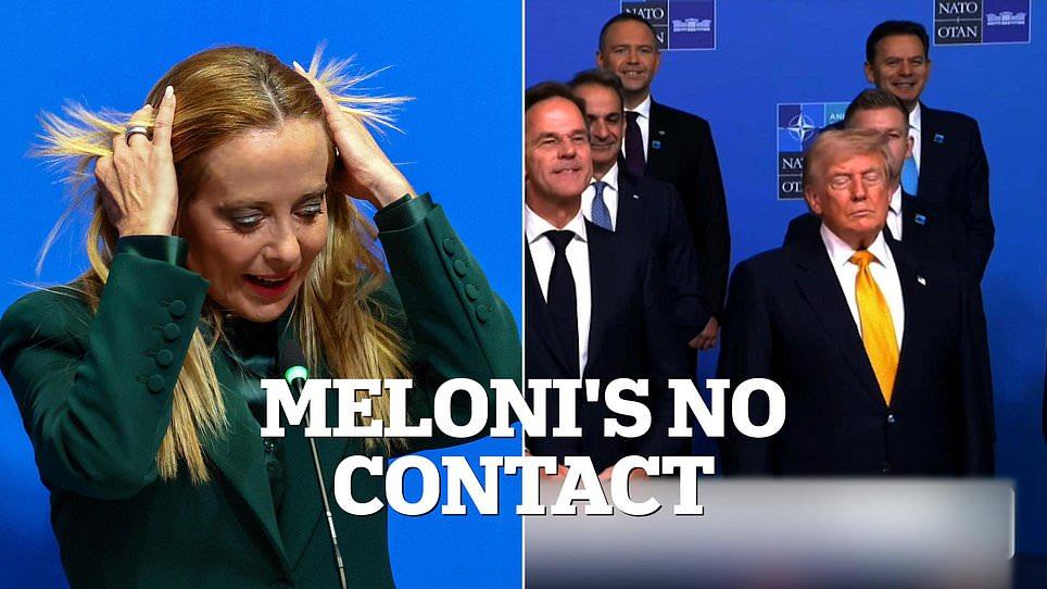 Meloni's reaction says it all as Trump walks right past her at NATO after President sparked outrage in Italy over wild photo claim