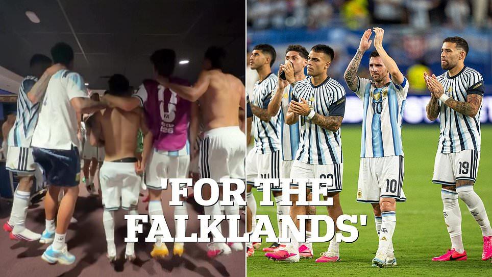 Argentina's players sing that they will beat England at the World Cup 'for the Falklands' in series of anti-English chants before semi-final grudge match