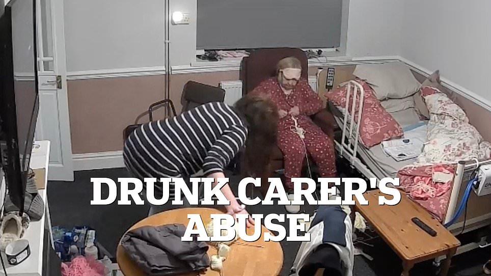 Moment drunk carer shouts 'I hope you die in your sleep, you f****** horrible cow' at 81-year-old dementia patient after downing bottle of vodka