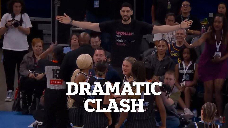 WNBA star held back by security as she angrily confronts ex-NBA player who has declared for draft... before he is EJECTED