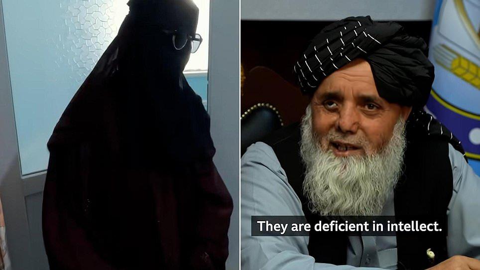 Moment Afghan teenager begs Taliban official for divorce from violent husband - before he refuses and brands women 'deficient in intellect'