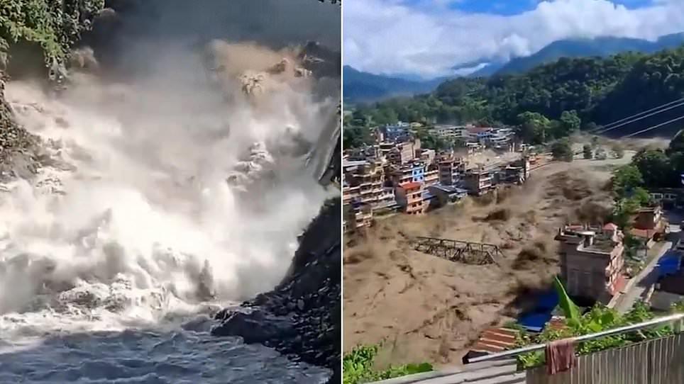 Terrifying footage of Nepal's flash flood tsunami disaster: Apocalyptic videos show unstoppable wall of water obliterating everything in its path with nowhere to run for victims