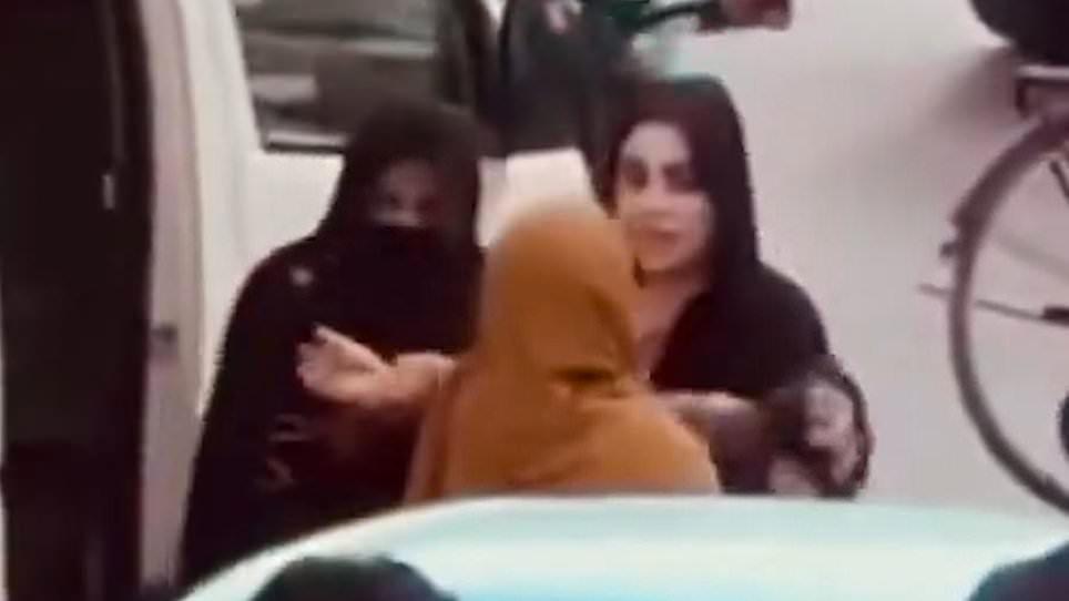 Moment Afghan woman fights back as female Taliban morality police try to force her into a van during brutal new crackdown in Kabul