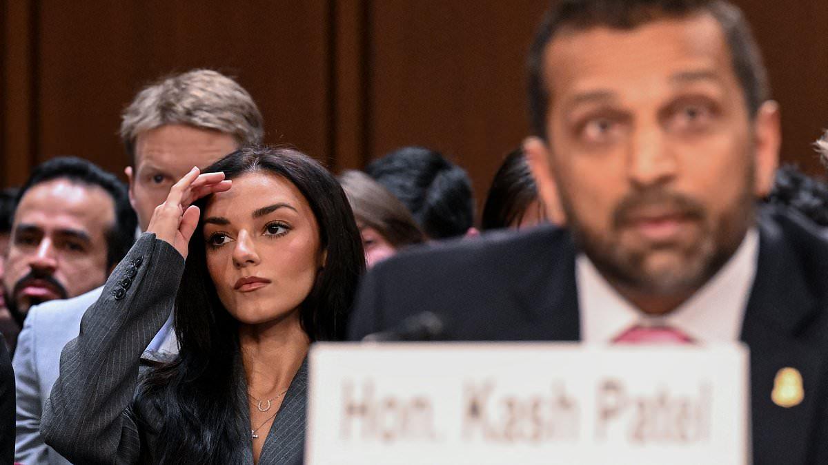 Explosive moment Kash Patel demands hearing end NOW after confrontation over drinking habits and girlfriend's SWAT security... as she looks stone-faced next to him