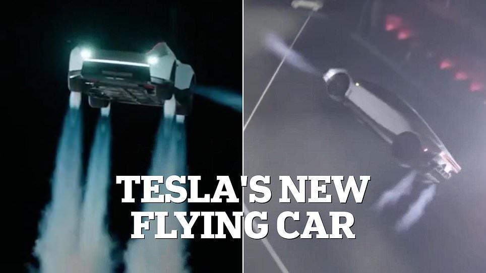 Elon Musk unveils flying car: Crowd screams as new Tesla with rocket thrusters takes off and flips mid-air