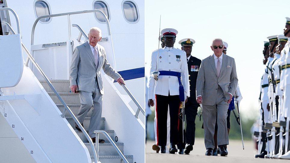 King Charles arrives in The Bahamas as he kicks off Caribbean tour amid demands from Commonwealth nations for slavery reparations - and monarch 'won't shy away from shameful past'