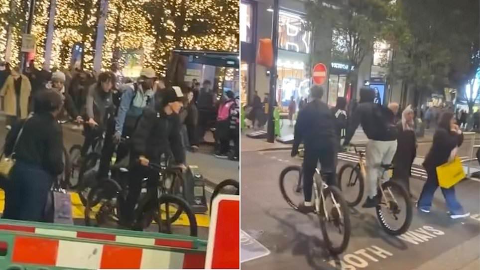 Is this what you had in mind, mayor? Sadiq Khan's Oxford Street revolution descends into chaos as cyclists turn 'pedestrian-only' zone into 'highway' - and cab drivers warn journeys are taking longer