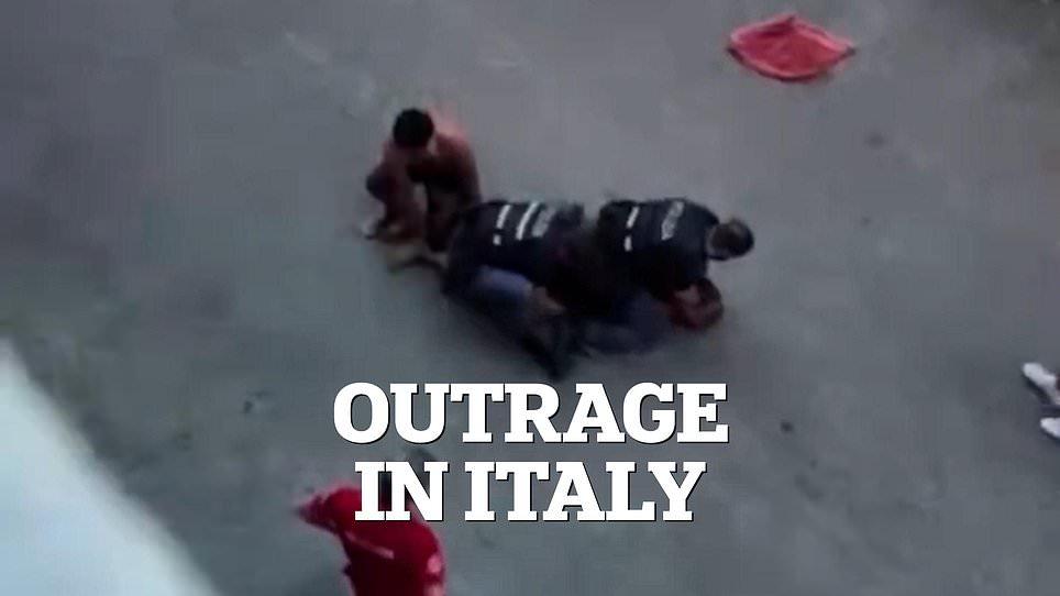 Outrage in Italy as Moroccan man dies after being pepper sprayed, pinned down and zip-tied by police while screaming 'help' in case likened to George Floyd