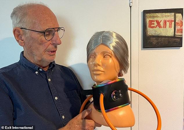 Controversial right-to-die campaigner dubbed 'Dr Death' speaks in London to promote his 'suicide collar' - but without the device over fears 'it would get stopped at customs'
