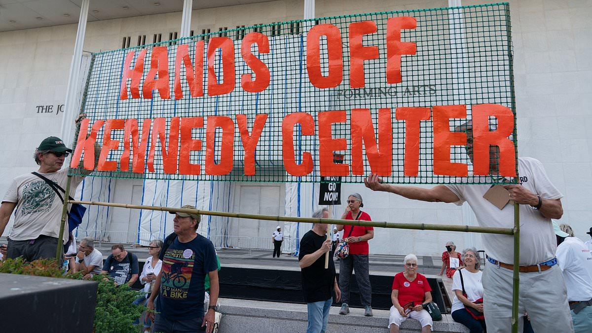 Thousands of protesters descend on Kennedy Center after Trump's threat to DEMOLISH iconic memorial