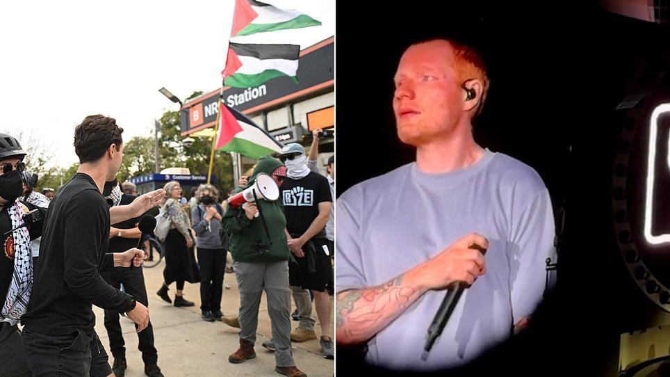 Weepy Ed Sheeran says 'America is a scary place right now' as he lectures fans after bowing to pressure over stance on Israel