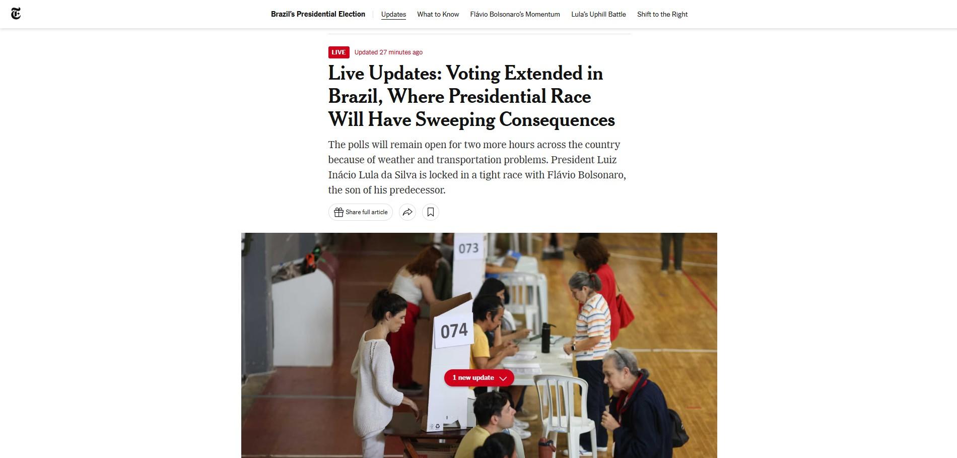 International media report on extended voting in Brazil