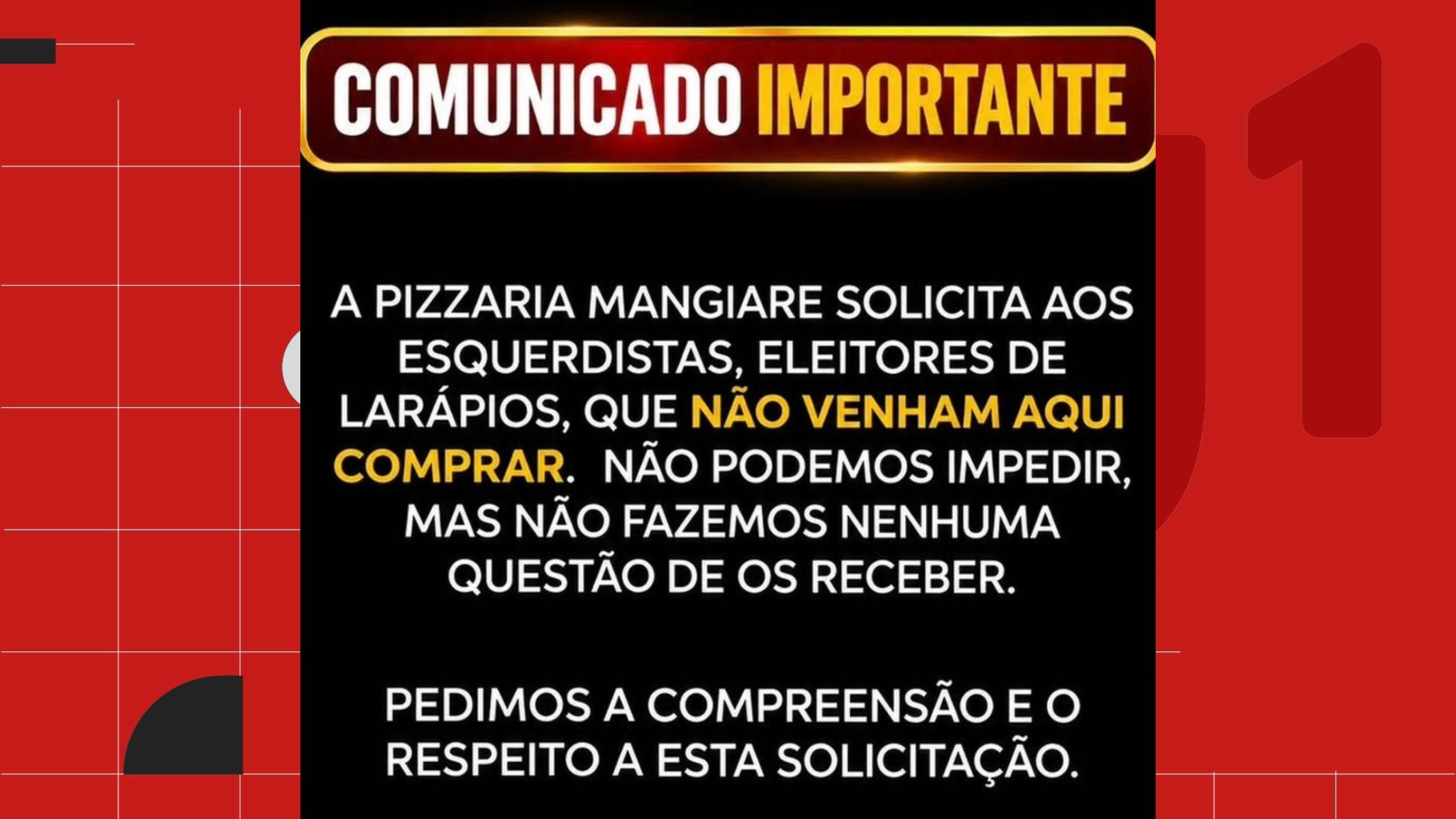 Military Police opens investigation into conduct of a police officer who owns a pizzeria and asked left-wing customers not to frequent the place